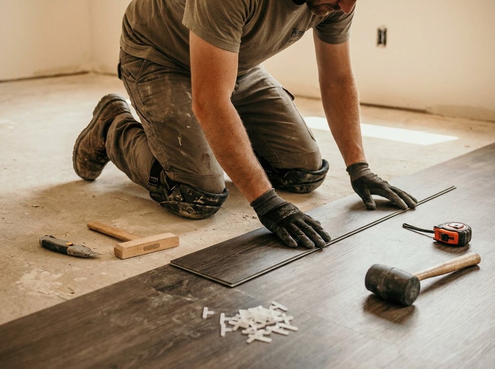 Arizona Flooring installer laying luxury vinyl plank in a Mesa home
